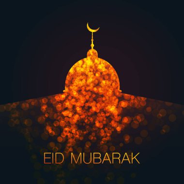 Ramazan Kareem veya Bayram Mübarek - Karanlık Gece 'de Sanatsal Altın Cami Silüetiyle Müslüman Toplum Festivali için Karanlık Kutlama Kartı Tasarımı