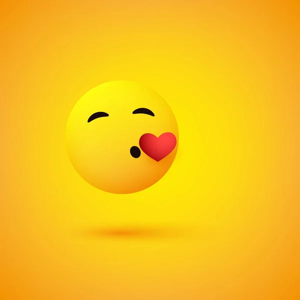 Kussen Gezicht Met Hart Gele Achtergrond Emoticon Vector Design — Stockvector