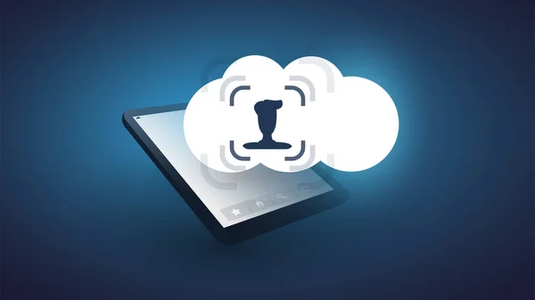 Gezichtsherkenning Login Gezichtsgebruikersauthenticatie Voor Online Clouddiensten Gezichtssymbool Een Cloud Illegale — Stockvector