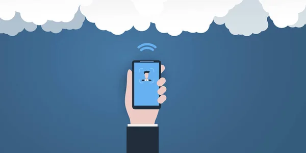 人脸识别概念设计 面向云系统的用户认证 智能手机上的在线业务服务 向量说明 — 图库矢量图片