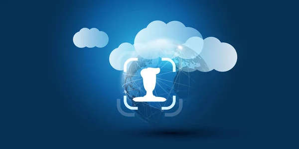 Розпізнавання Обличчя Вхід Автентифікація Користувача Хмари Веб Сайту Або Онлайн — стоковий вектор