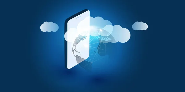 Cloud Computing Futuriste Concept Conception Réseau Connexions Numériques Mobilité Arrière — Image vectorielle