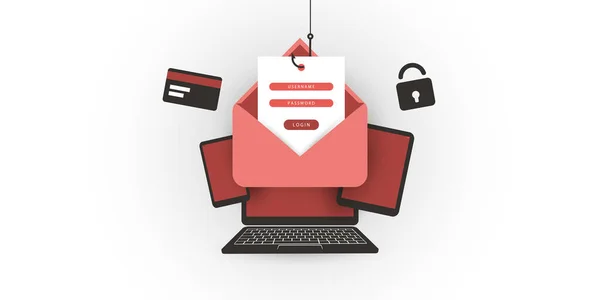 Internet Phishing Účet Hacking Pokus Zlomyslný Mail Hacker Aktivity Krádeže — Stockový vektor