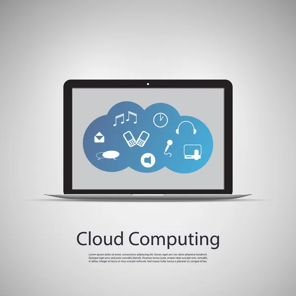 Concepto de computación en la nube con computadora portátil e iconos Cloud — Archivo Imágenes Vectoriales