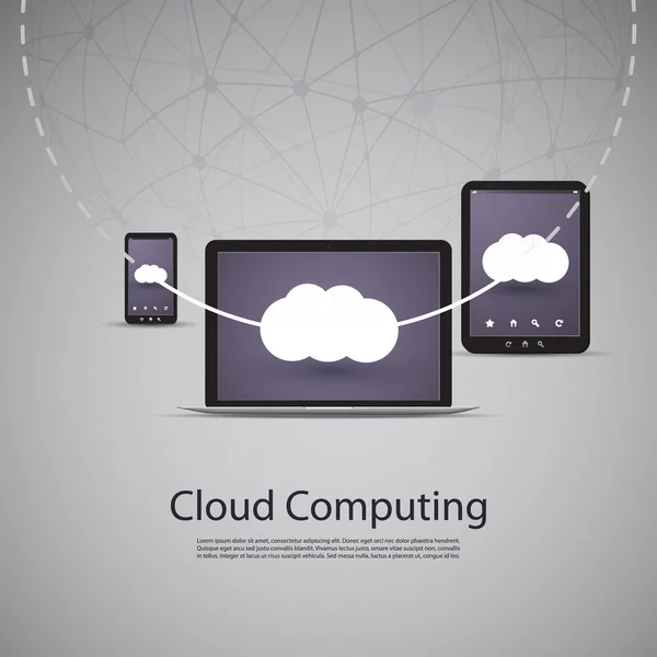 Cloud Computing e Networks Conceito com Computador Laptop e Telefone Inteligente — Vetor de Stock