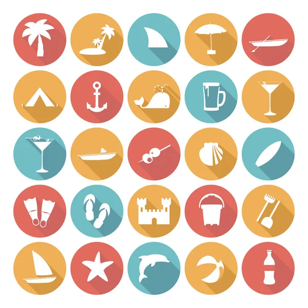 Kleurrijke platte pictogram ontwerpen - zomervakantie — Stockvector