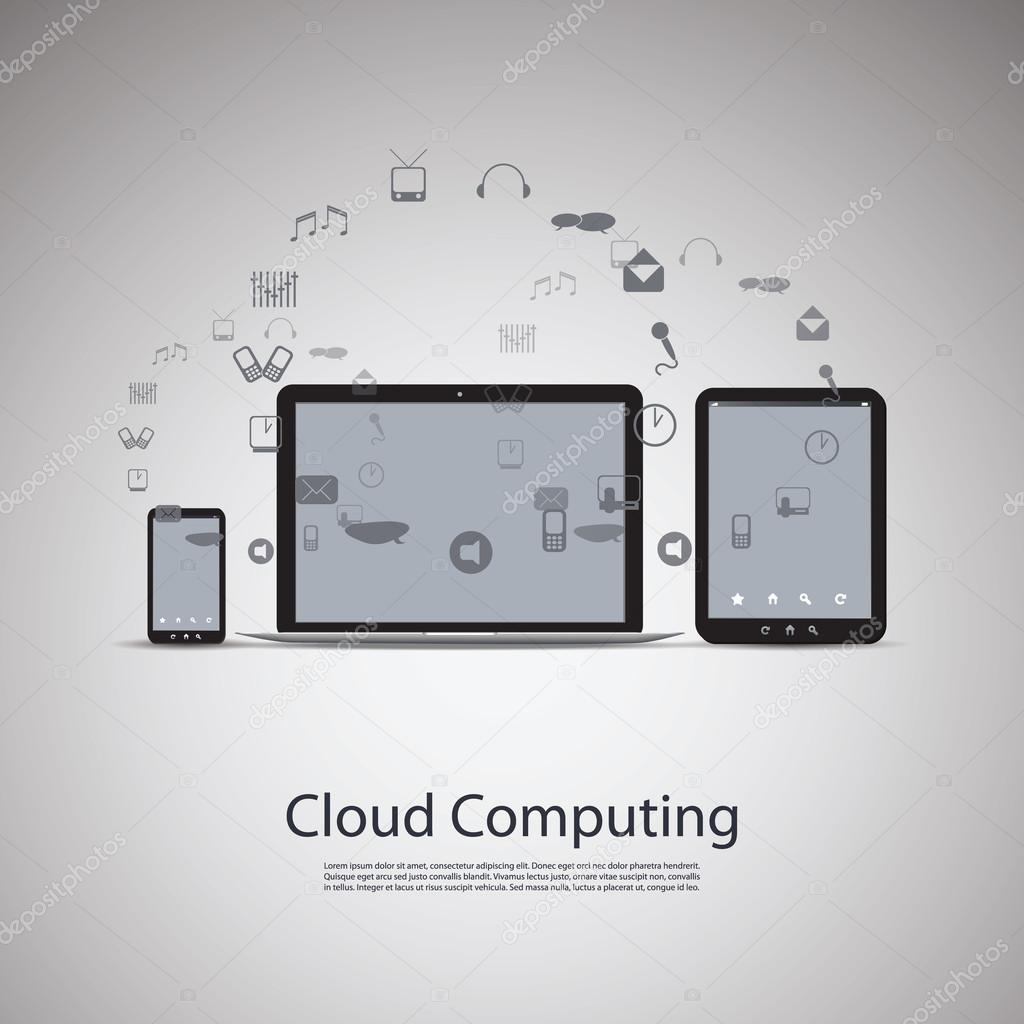 Cloud Computing and Networks Concept with Laptop Computer, Tablet and Smart Phone