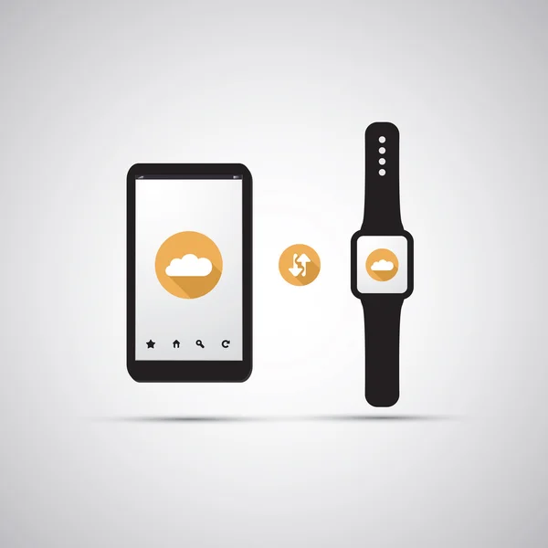 Smart Watch et communication avec les appareils mobiles - Conception d'interface utilisateur plate pour applications — Image vectorielle