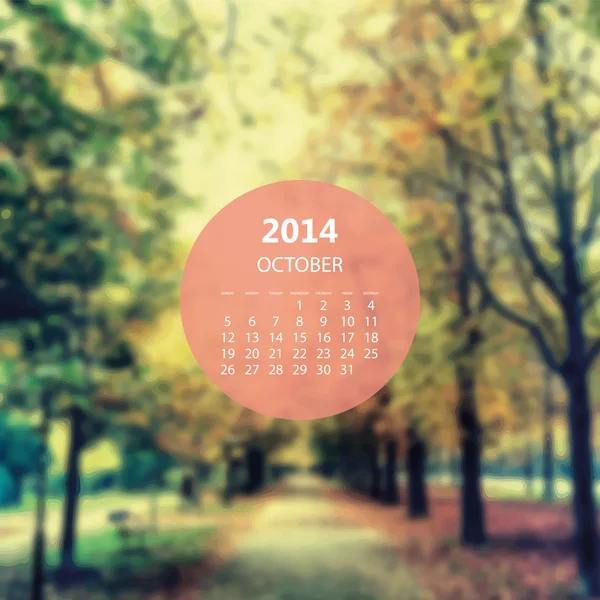 Plantilla de calendario 2014 octubre - Autumn Park — Vector de stock