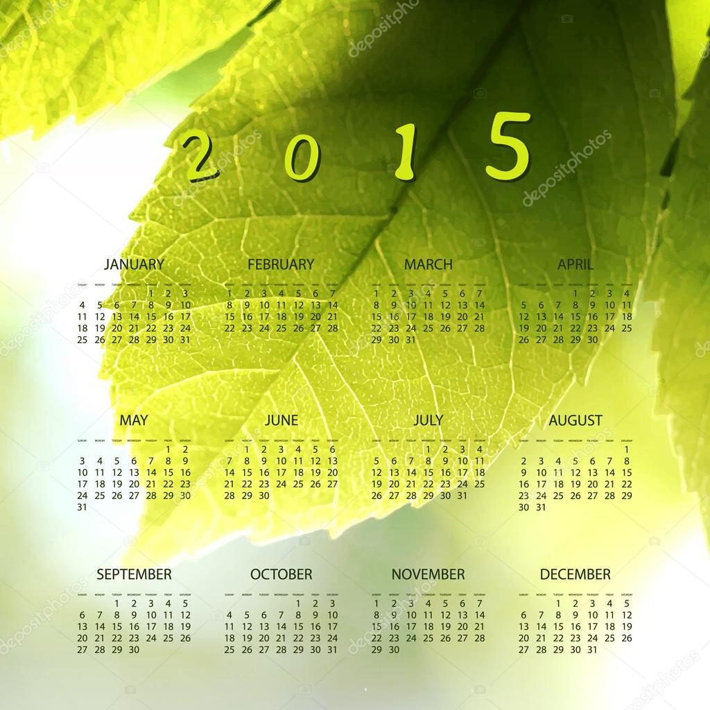 Calendar 2015 - Template Illustration with Blurred Background