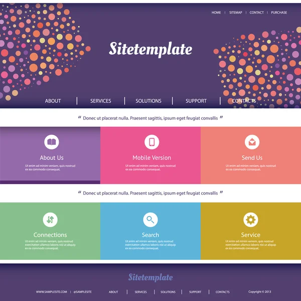 Website Template with Abstract Header Design - Colorful Dotted Pattern — Stock Vector