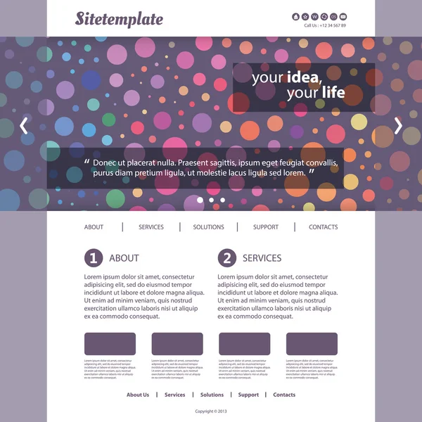 Website Template with Abstract Header Design - Colorful Dotted Pattern — Stock Vector