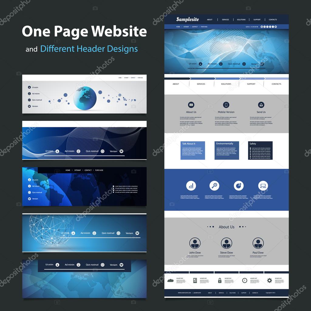 Global Network Connection - One Page Website Template and Collection of Different Header Designs