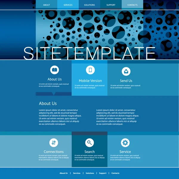 Ιστοσελίδα πρότυπο με σχεδίαση αφηρημένη κεφαλίδας - μπλε πομφολυγώδης μοτίβο — Διανυσματικό Αρχείο