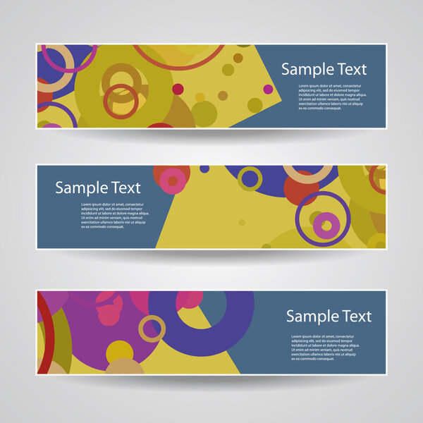 Цветной векторный набор из трех заголовков рисунков с точками, кругами, кольцами
