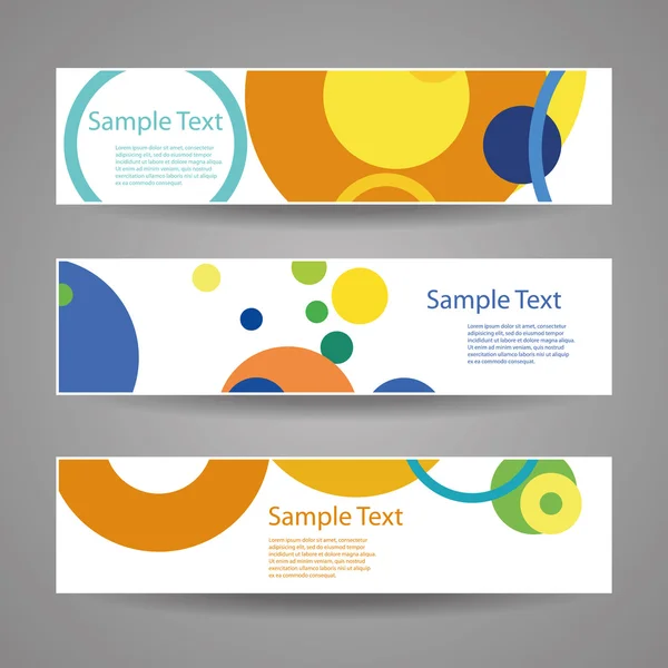 Colorful Vector Set of Three Header Designs With Dots, Circles, Rings — Stock Vector