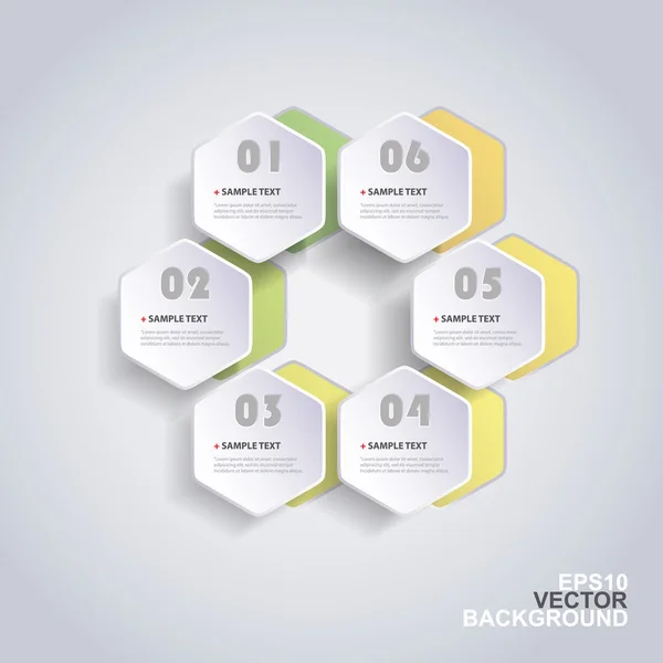 Conception d'infographie de coupe de papier coloré - hexagones arrondis — Image vectorielle