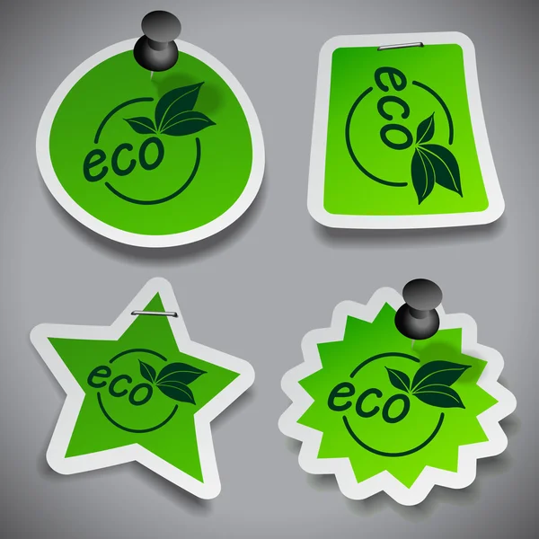 Green Eco Paper Cut Stickers Template — Stock Vector