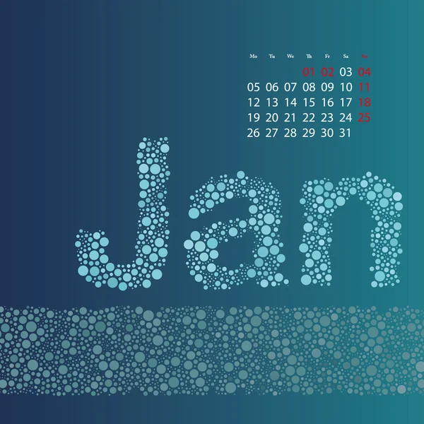 Rezumat punctat Calendar lunar Design șablon în culori sezoniere - ianuarie 2015 — Vector de stoc