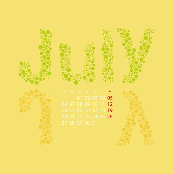 Abstraktní tečkované měsíčního kalendáře šablonu návrhu v sezónních barvách - července 2015 — Stockový vektor