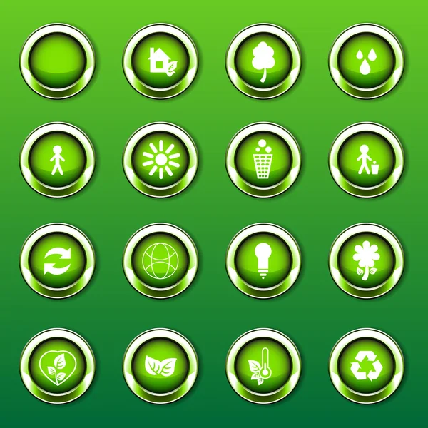 Zelené lesklé Eco loga, ikony — Stockový vektor