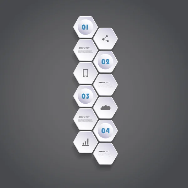 Concept infographique avec hexagones - Conception de diagramme de flux - Chronologie — Image vectorielle