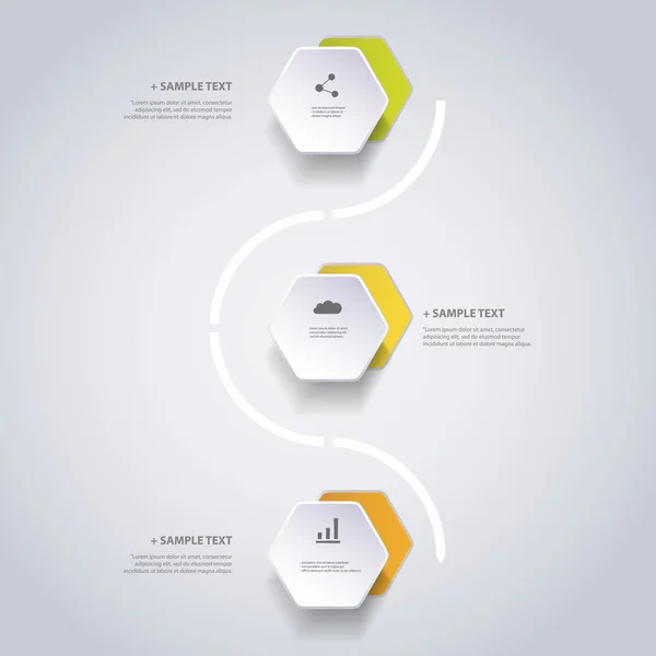 Infografisches Konzept mit Sechsecken - Flussdiagramm-Design - Zeitachse — Stockvektor
