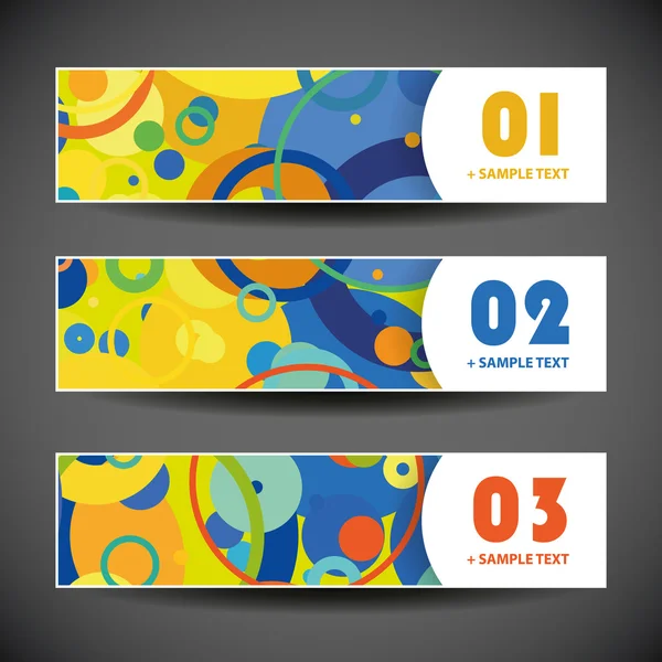 Colorful Vector Set of Three Header Designs with Dots and Circles — Stock Vector