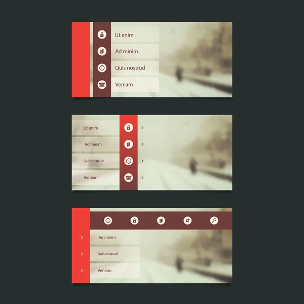 Web Design elementen - minimale Header ontwerpen met onscherpe achtergrond en pictogrammen — Stockvector