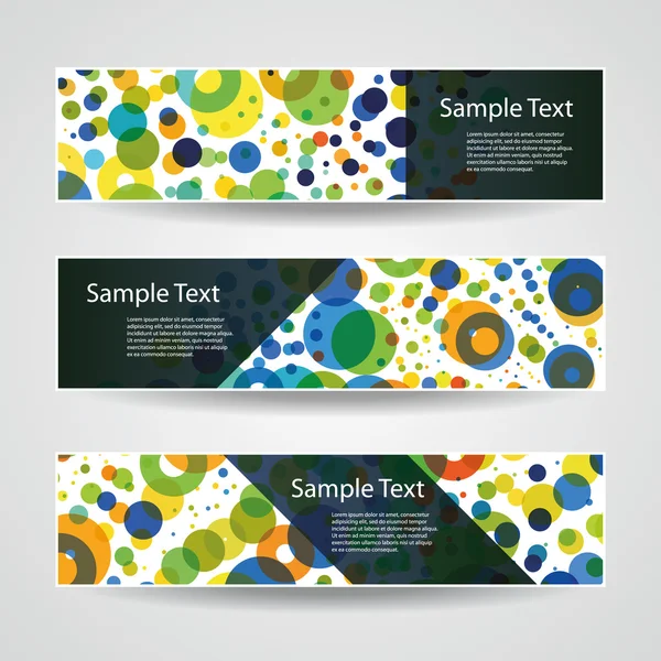 Colorful Vector Set of Three Header Designs with Dots, Circles, Rings — Stock Vector