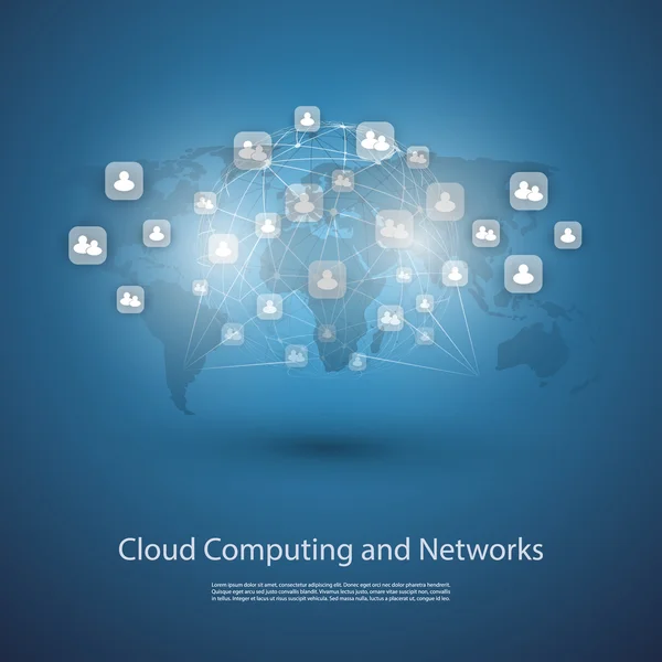 Rețele, Cloud Computing, Șablon de design social media — Vector de stoc