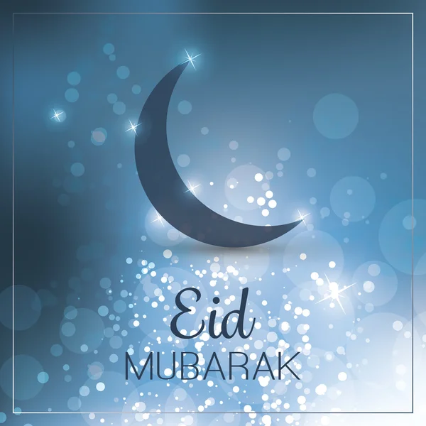 イスラム教徒のコミュニティ祭 Eid Mubarak - 空に月 - グリーティング カード — ストックベクタ