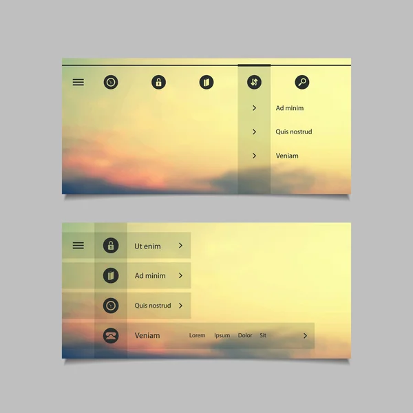 Web designelement - Minimal Header modeller med suddig bakgrund och ikoner — Stock vektor