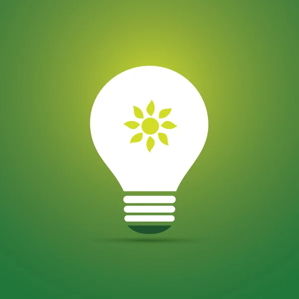 Grüne Ökoenergie-Konzept-Symbol - Sonne in einer Glühbirne - Solarenergie — Stockvektor