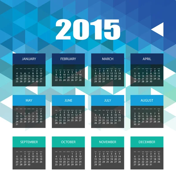 Kalendář roku 2015 s mozaika pozadím modrých trojúhelníků — Stockový vektor