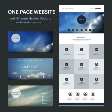 One Page Tiled Website Template and Different Header Designs with Blurred Sunset and Cloudy Sky Backgrounds clipart