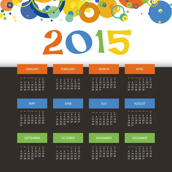 Calendrier 2015 avec fond de cercles colorés — Image vectorielle