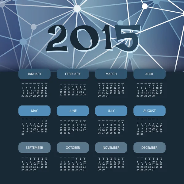 青の抽象的な背景を持つカレンダー 2015年テンプレート — ストックベクタ