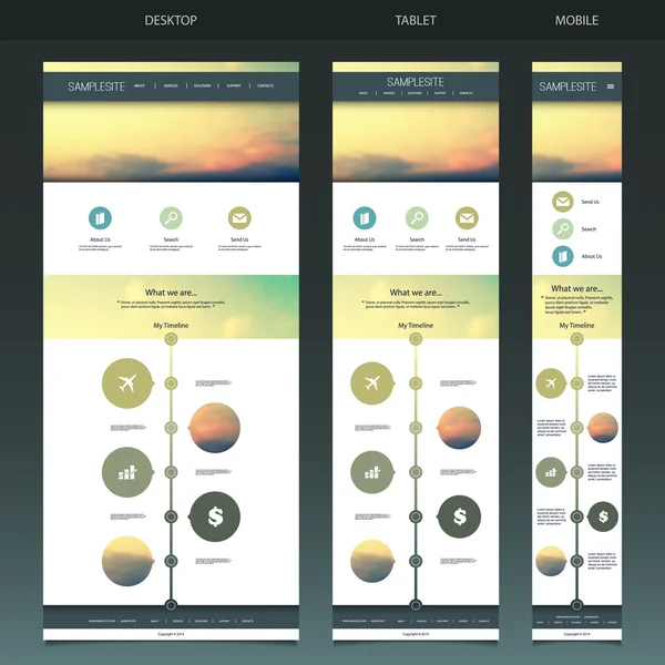 Modèle de site Web d'une page avec arrière-plan flou — Image vectorielle