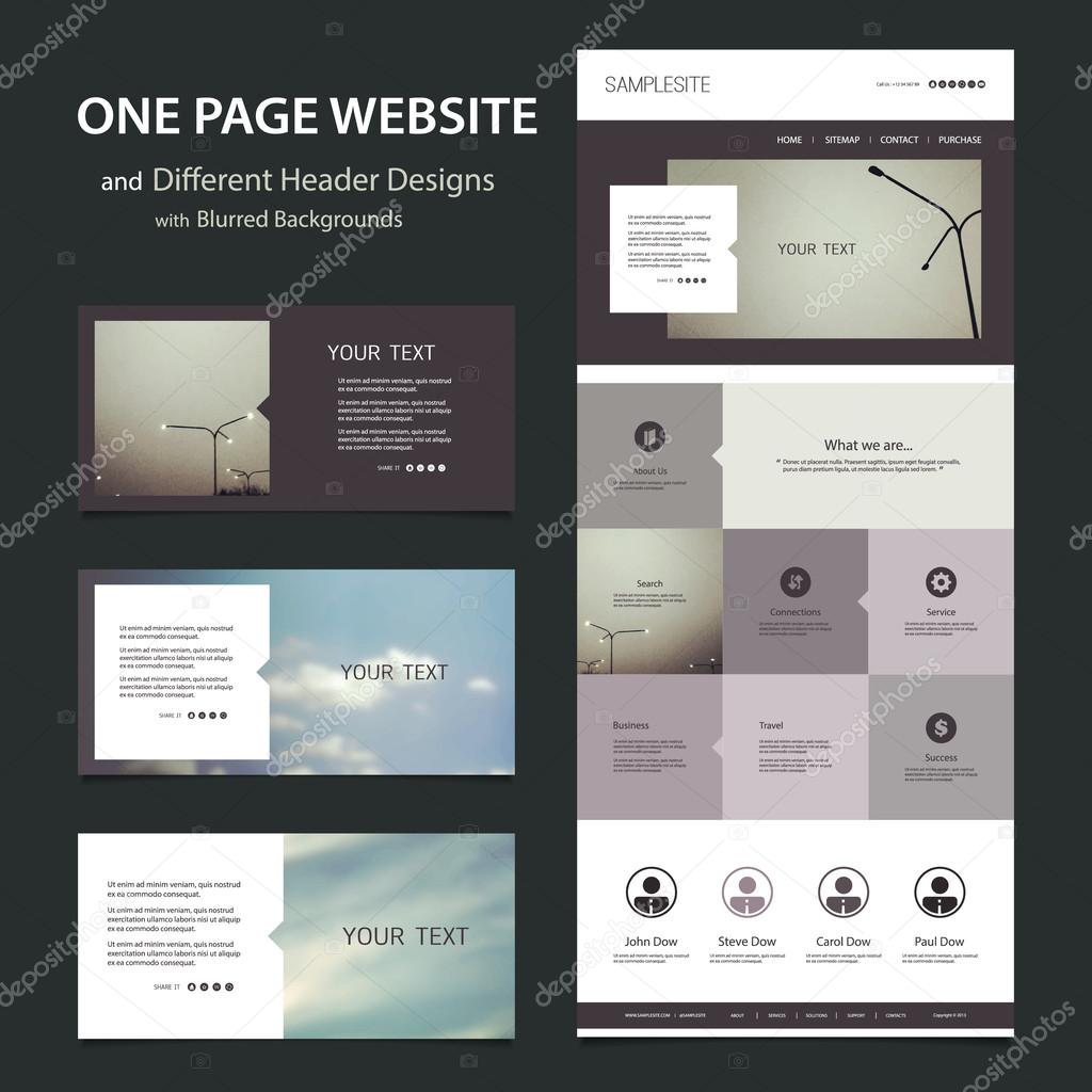 One Page Website Template and Different Header Designs with Blurred Backgrounds - Skies and Urban Dusk Concept Theme