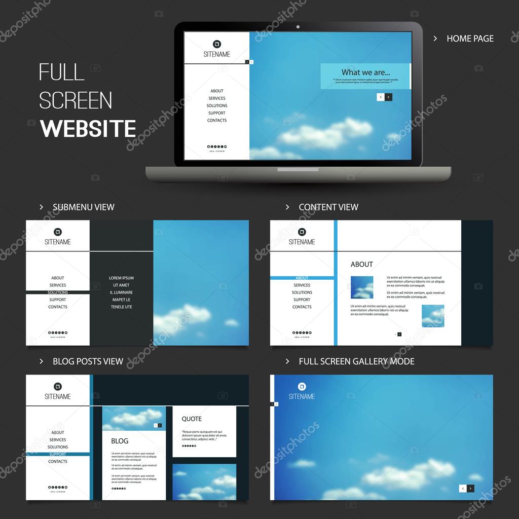 Full Screen Website Template with Blurred Background - Five Different Pages