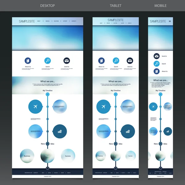 Eine Seite Website, ansprechendes Flussdiagramm und Diagrammvorlage mit verschwommenem Header — Stockvektor