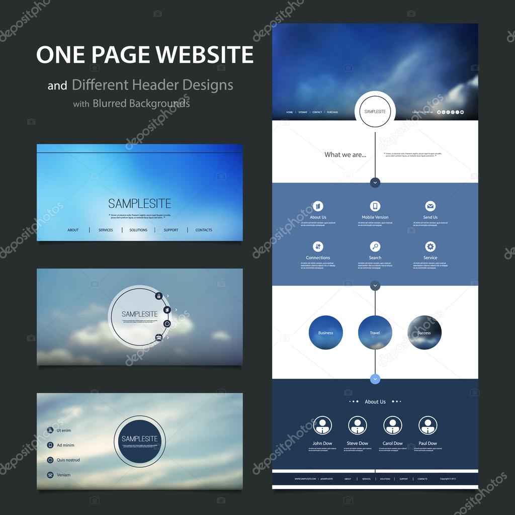 One Page Website Template and Different Header Designs with Blurred Backgrounds - Cloudy Skies