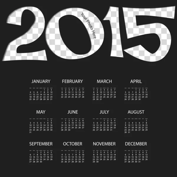 Modelo de calendário 2015 com lugar para sua imagem de fundo — Vetor de Stock