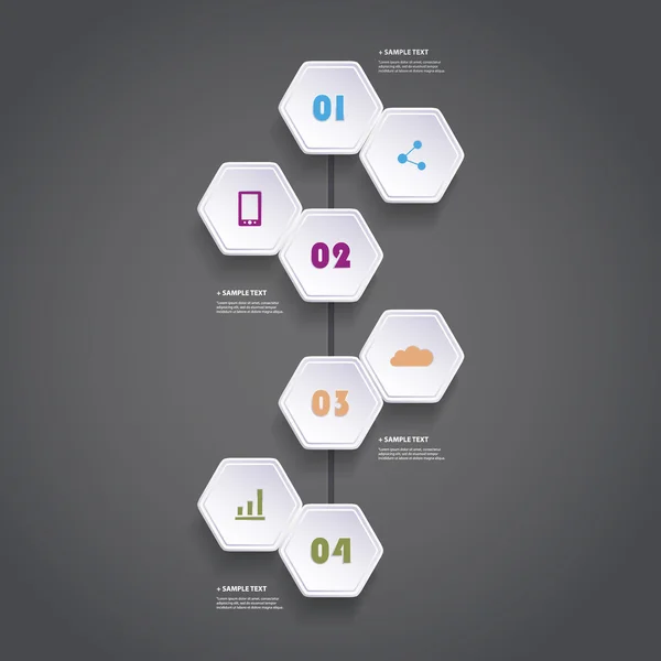 Infographic koncept s šestiúhelníky - vývojový diagram Design - osy — Stockový vektor