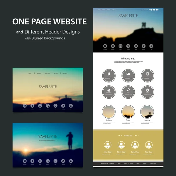 Bir sayfa web sitesi şablonu ve farklı başlık tasarımları ile bulanık arka planlar - doğa — Stok Vektör
