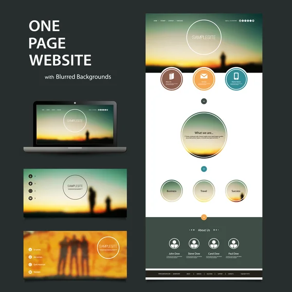 One Page Responsive Website Template, Different Header Designs with Blurred Background Set - Standing People Silhouttes in the Dark at Sunset — Stock Vector