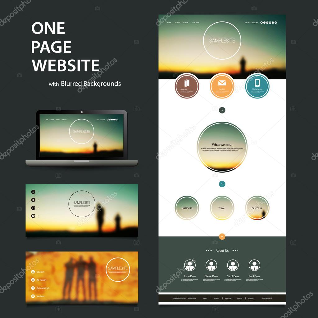 One Page Responsive Website Template, Different Header Designs with Blurred Background Set - Standing People Silhouttes in the Dark at Sunset