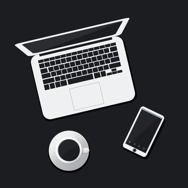 Laptop, Smartphone, Coffee Cup - Concetto di design vettoriale piatto — Vettoriale Stock