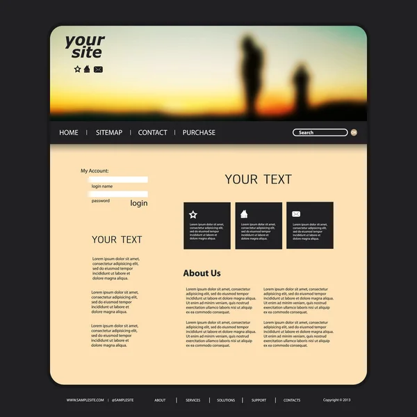 Website Template with Blurred Header Background Design — Stock Vector